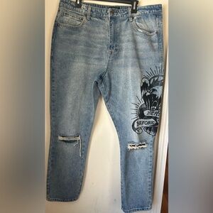 Ed Hardy Light Blue Graphic Slim Jeans